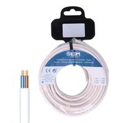 Carrete de manguera plana 2 x 1,50 mm² blanca de 15 m, ideal para riego y transporte de agua en jardines y áreas exteriores.