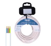 Carrete de manguera plana 3G 1,50 mm² blanca, 15 m, ideal para riego y distribución de agua en jardines y huertos.