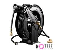 Carrete de manguera retráctil para hidrolimpiadora, de doble brazo, con retracción automática, 15 m x 1,5 cm para agua, aire y aceites, 4000 PSI, de acero robusto