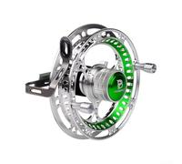 Carrete de mosca de grano de aluminio con rodamientos de bolas sellados 2+1, arrastre frontal operado por rueda de pulgar e inercia rotacional equilibrada (85 mm verde)