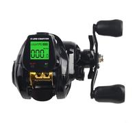 Carrete de pesca digital con contador de línea 7.2:1, relación de engranaje, sistema de freno magnético, posición de profundidad, alarma, batería recargable, carga USB para agua salada, agua dulce