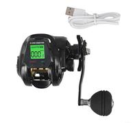 Carrete de pesca digital con sistemas de alarma de mordida 7.2:1, relación de transmisión de alta velocidad, contador de línea electrónica, pantalla de posición, batería recargable, 10 frenos, negro y