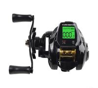 Carrete de pesca eficiente con contador de líneas digital, batería recargable y funcionalidad de posicionamiento de profundidad (mano izquierda negra)