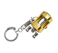 Carrete de pesca llavero de metal con mango giratorio, aleación resistente accesorios de pesca colgante para camping al aire libre y viajes, regalo compacto para pescadores, plata (B)