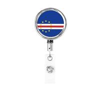 Carrete de soporte de insignia de metal resistente con bandera de Cabo Verde, soporte de insignia retráctil con clip de cinturón para titular de tarjeta de nombre clave empleado maestro