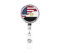 Carrete de soporte de insignia de metal resistente con bandera de Egipto de América, soporte de insignia retráctil con clip de cinturón para titular de tarjeta de nombre clave empleado maestro