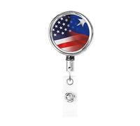 Carrete de soporte de insignia de metal resistente con bandera de Estados Unidos y Chile, soporte de insignia retráctil con clip de cinturón para titular de tarjeta de nombre clave empleado maestro