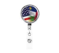 Carrete de soporte de insignia de metal resistente con bandera de Estados Unidos y la República Centroafricana, soporte de insignia retráctil con clip de cinturón para titular de tarjeta de nombre cla