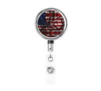 Carrete de soporte de insignia de metal resistente con bandera de Liberia América, soporte de insignia retráctil con clip de cinturón para titular de tarjeta de nombre clave empleado maestro