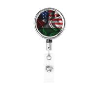 Carrete de soporte de insignia de metal resistente con bandera de Palestina América, soporte de insignia retráctil con clip de cinturón para titular de tarjeta de nombre clave empleado maestro
