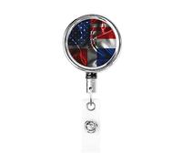 Carrete de soporte de insignia de metal resistente con bandera de República Dominicana América, soporte de insignia retráctil con clip de cinturón para titular de tarjeta de nombre clave empleado maes