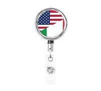 Carrete de soporte de insignia de metal resistente con bandera italiana de América, soporte de insignia retráctil con clip de cinturón para titular de tarjeta de nombre clave empleado maestro 1
