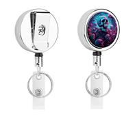 Carrete retráctil de insignia de color con diseño de calavera, cable de 24.4 pulgadas y clip de cocodrilo giratorio de 360°, acero inoxidable, soporte de etiqueta de identificación resistente para