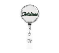 Carrete retráctil de metal, con texto en inglés "Christmas in Dark Forest Green", cursiva, soporte giratorio para tarjetas de identificación, llavero para enfermera, médico, profesor, oficina