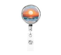 Carrete retráctil de metal, diseño de horizonte en una playa, soporte giratorio para tarjetas de identificación, llavero para enfermera, médico, profesor, oficina