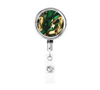 Carrete retráctil de metal, diseño de remolinos de mármol verde esmeralda y dorado, soporte giratorio para tarjetas de identificación, llavero para enfermera, médico, profesor, oficina