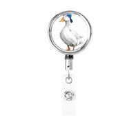 Carrete retráctil de metal, simple ganso con una gorra de béisbol azul, soporte giratorio para tarjetas de identificación, llavero para enfermera, médico, profesor, oficina
