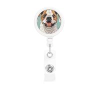 Carretes retráctiles con clip y llavero, divertidos clips de insignia, divertidos bulldog inglés, soporte para tarjetas de identificación para trabajadores de oficina, médicos, enfermeras