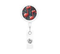 Carretes retráctiles para insignias con llavero, carretes de insignia de enfermera, ligeros, resistentes, clip de identificación, notas musicales con corazón rojo, soporte para llaves para