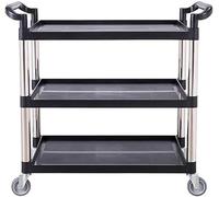 Carretilla de almacenamiento portátil, carrito de cocina, hotel, catering, con asa de plástico, para servicio de restaurante, con rueda universal grande, capacidad de 250 kg, color negro, 107 x 51 x