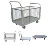 Carretilla de Carga Plegable 4 en 1 con Freno de Bloqueo，BAI You Mei Carro de Plataforma/Rejilla Multiusos con Laterales Desmontables para Almacén Industrial Carga y Equipaje, 100x60cm