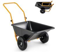 Carretilla de jardín de alta resistencia de 80 L, 2 ruedas, con mango plegable y neumáticos dobles, carro de mano de metal duradero para transporte de herramientas y plantas (negro y amarillo)