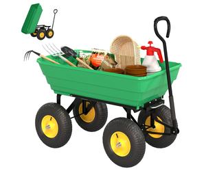 Carretilla de jardín Outsunny 75 ° Capacidad máxima de carga de 75L. 200 Kg 4 ruedas neumáticas de acero PP amarillo verde