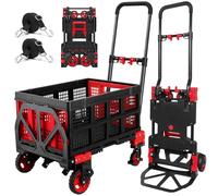 Carretilla de Mano 2 en 1 con Cesta Plegable, Ruedas de Goma y Mango telescópico, Capacidad Resistente de 330 Libras, Carrito portátil con Cuerdas elásticas para moverse