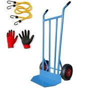 Carretilla de Mano 350 kg Industrial con Estructura de Acero y Ruedas reforzadas neumaticos hinchables Carro de Carga Cajas almacen Muebles Jardin y Obras Carrillo de Seguridad Azul metalico