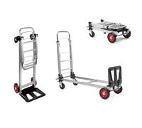 Carretilla de Mano de Aluminio 2 en 1, Carrito Plegable con 4 Ruedas, Convertible en Plataforma o Carro de Mano, Capacidad de 150 kg, Carro para Transporte en Almacen, Jardín, Hogar, Mudanzas
