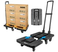 Carretilla de Mano Plegable, Resistente al Desgaste, sin Ruido, rotación de 360 ° 7 Ruedas 245KG / 540LBS Capacidad Extensible Base Grande Mango Ajustable Portátil de Servicio Pesado y Duradero