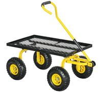Carretilla de transporte Outsunny para jardín, remolque manual de 4 ruedas, 94L x 48.5L x 100H cm, carga máxima. 150 kg de metal amarillo