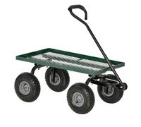 Carretilla de transporte Outsunny para jardín, remolque manual de 4 ruedas, 94L x 48.5L x 100H cm, carga máxima. Kg de metal verde