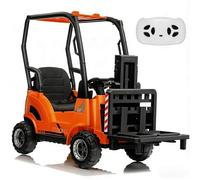 Carretilla elevadora de Coche eléctrico Infantil de 12 V con Tienda - Juguete de construcción con Horquilla Ajustable y Paleta - Ideal para Interior y Exterior - Regalo para niña a Partir de 3 años