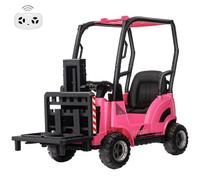 Carretilla elevadora de Coche eléctrico Infantil de 12 V con Tienda - Juguete de construcción con Horquilla Ajustable y Paleta - Ideal para Interior y Exterior - Regalo para niña a Partir de 3 años