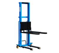 Carretilla elevadora eléctrica con sistema de elevación hidráulica, capacidad de 800 kg, altura de elevación de 160 cm, diseño compacto para un manejo eficiente de materiales