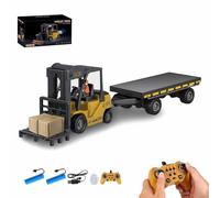 Carretilla Elevadora Rc Con Luz, Excavadora a Control Remoto Con Remolque, Juego De Construcción Recargable Con Camión De Plataforma Y Grúa, Con Sonido Y Luces De Pulverización(With Flatbed Trailer,Ba