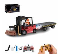 Carretilla Elevadora Rc Con Luz, Excavadora a Control Remoto Con Remolque, Juego De Construcción Recargable Con Camión De Plataforma Y Grúa, Con Sonido Y Luces De Pulverización(Forklift+Crane+Flatbed