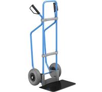 eurokraft pro Carretilla para sacos con listones de deslizamiento, azul, A x P de la pala 450 x 350 mm, negra, cubiertas de PU