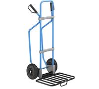 eurokraft pro Carretilla para sacos con listones de deslizamiento, azul, A x P de la pala para paquetes 430 x 450 mm, negra, con asa, neumáticos