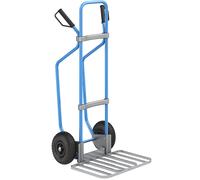 eurokraft pro Carretilla para sacos con listones de deslizamiento, azul, A x P de la pala para paquetes 430 x 450 mm, galvanizada, neumáticos
