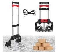 Carretilla plegable de aluminio ultra resistente - 6 ruedas giratorias por 3 - Carro ligero de 3 kg, ultra compacto, mango telescópico, tensores, elásticos con gancho, carga máxima: 60 kg