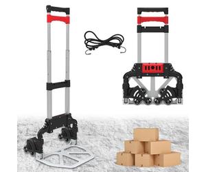 Carretilla plegable de aluminio ultra resistente - 6 ruedas giratorias por 3 - Carro ligero de 3 kg, ultra compacto, mango telescópico, tensores, elásticos con gancho, carga máxima: 60 kg
