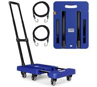 Carretillas de mano plegables, carrito resistente con 6 ruedas y 2 cuerdas elásticas, plegable e ideal para equipaje, viajes, mudanzas, compras, uso de oficina, soporta hasta 500 libras, fácil de