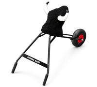 Carretón de hierro mediano 75 cm, toro con ruedas personalizable con nombre, cabeza de fibra y cuernos de plástico, juguete taurino infantil regulable en altura para encierros y bous al carrer