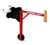 Carretón de madera mediano para niños 75 cm, toro con ruedas personalizable con nombre, cabeza de fibra y cuernos de plástico, juguete taurino infantil para encierros y bous al carrer desde 5 años