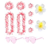 Carreuty 12 guirnaldas hawaianas hawaianas Leis decoraciones de fiesta collar de flores diademas y pulseras de corazón gafas de sol hawaianas playa disfraces luau suministros de fiesta para niños y