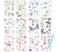 Carreuty 12 hojas de pegatinas de transferencia de flores, pegatinas de scrapbooking, pegatinas vintage con diseño de pétalos de flores, álbumes, diarios de bullet