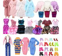Carreuty 18 Piezas de Ropa Compatibles con Barbie 11.5" Muñeca, 3 Faldas de Moda, 1 suéter, 1 Abrigo de Invierno, 1 Abrigo de Piel, 1 Juego de Ropa y 10 Pares de Zapatos para muñeca de 11.5 Pulgadas