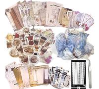 Carreuty Paquete de 290 pegatinas estéticas para álbum de recortes, kit de papel adhesivo decorativo para bricolaje, suministros de postres, papel adhesivo para kit de álbum de recortes, kit de diario